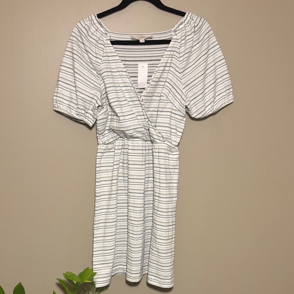 LOFT Black and White Striped Mini Dress